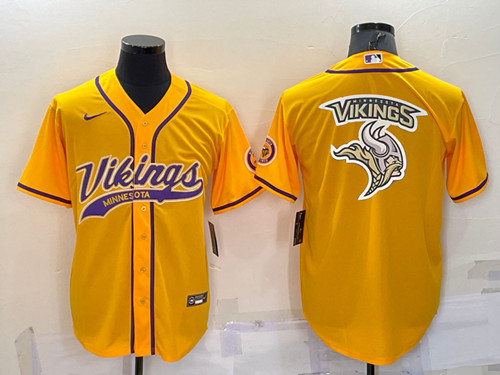 Men's Minnesota Vikings Gold Team Big Logo With Patch Cool Base Stitched Baseball Jersey